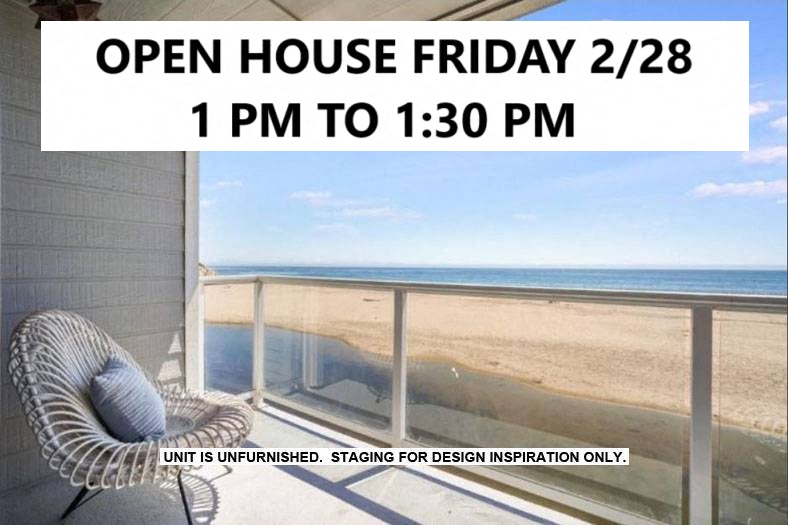 A sign advertises an open house on Friday, February 28th from 1 PM to 1:30 PM.